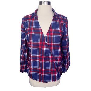 Tramp Plaid Criss Cross High Low Top - Size Medium
